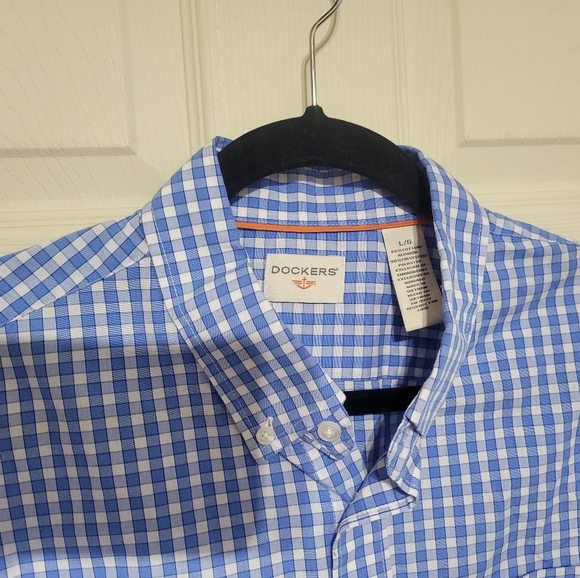 Men's Dockers L/G Checkered White/Blue Dress Shirt. - Picture 2 of 10